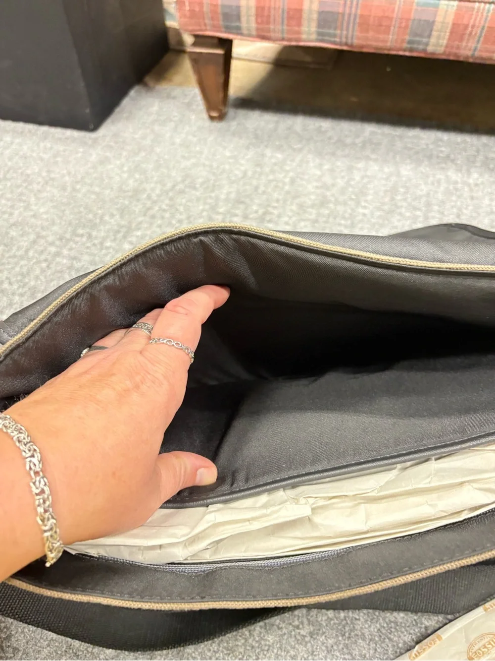 New Fossil Olive Canvas Graham Messenger Bag with Dark Leather Brown Trim